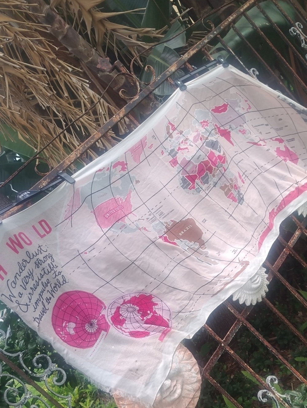 Kate Spade The World Map Scarf Oversized Pink And White Scarf